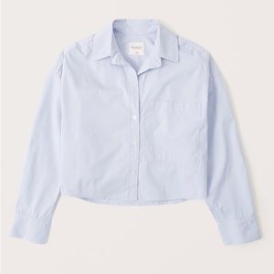 A&F 90s Cropped Boxy Poplin Button-Up Shirt